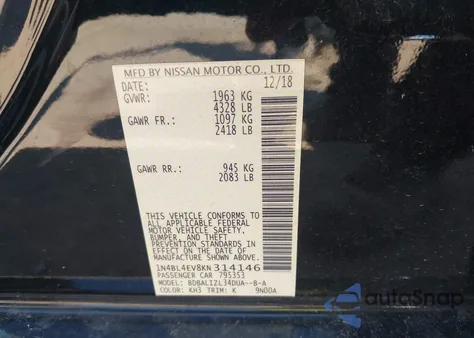 2019 Nissan Altima 2.5 Sl из США, поврежденный, VIN 1N4BL4EV8KN314146